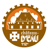 Logo historique du 112e (1976) : le château d'eau stylisé aux couleurs orange et brun, entouré d'un engrenage